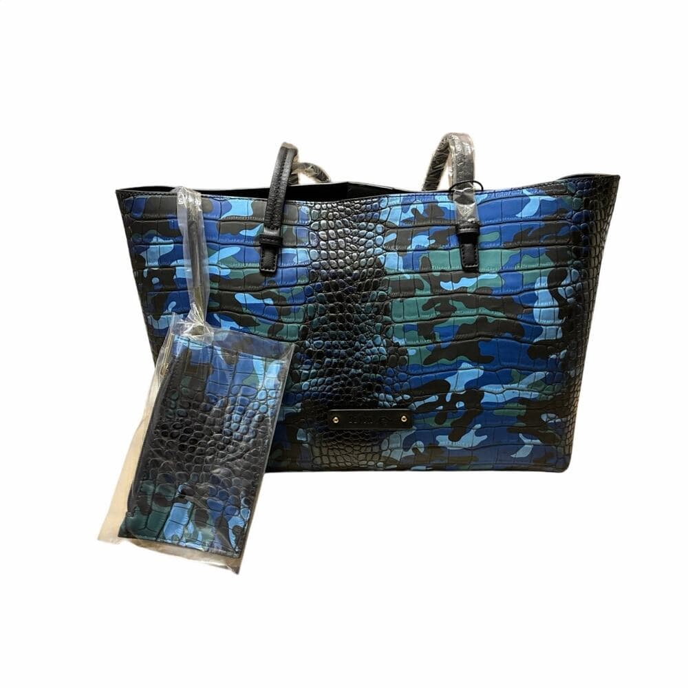 De Vesi L'Amour Crocodile Embossed Blue Camouflage Tote Bag 16”W X 11”L
