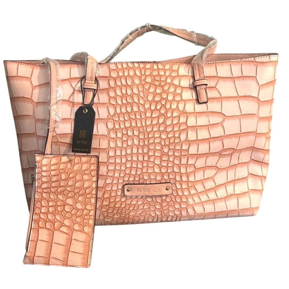 De Vesi Blush Crocodile Pattern Tote Bag. Pink Rose 16”W X 11”L - Thumbnail 8