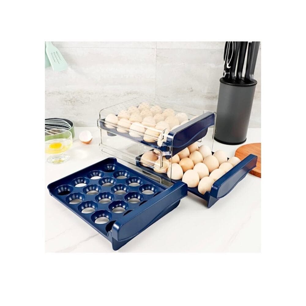Kitchen Plastic Egg Holder Egg Storage Container for Refrigerator 2Layer Drawer - Thumbnail 5