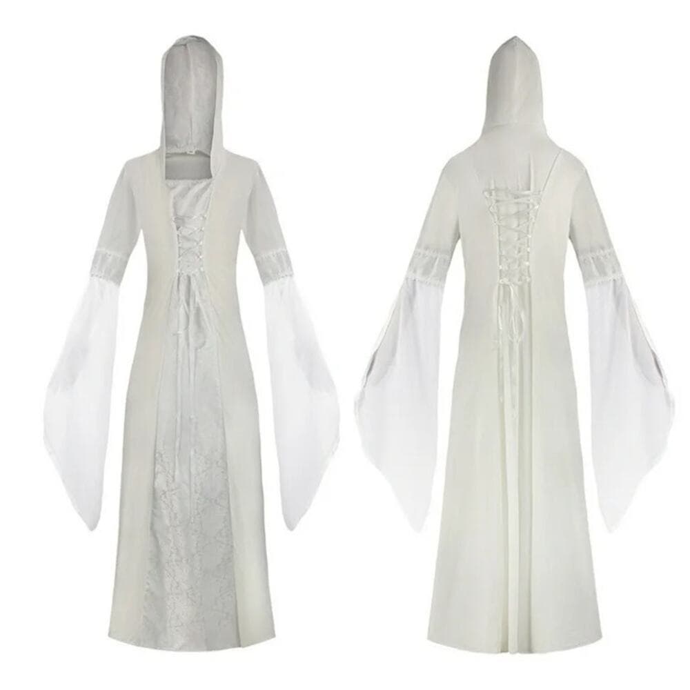 Women Hooded Cape Long Dress Renaissance Lace Up Corset Steampunk Witch Dresses - Thumbnail 3