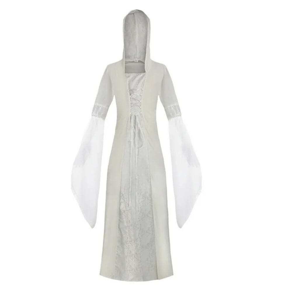 Women Hooded Cape Long Dress Renaissance Lace Up Corset Steampunk Witch Dresses - Thumbnail 2