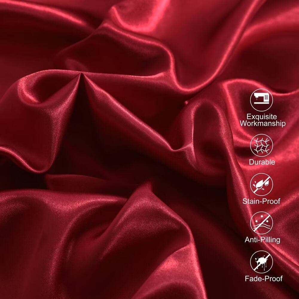 4 Pieces Satin Bed Sheet Set, Silky Cooling Soft Sheet Set, King, Wine Red - Thumbnail 7