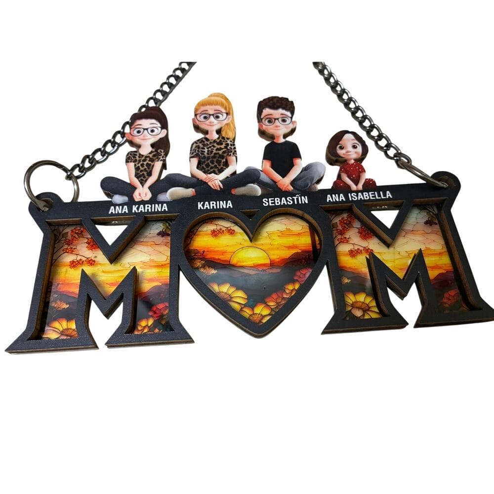 Personalized Mom 2 Daughter & Son Window Hanging Suncatcher Ornament