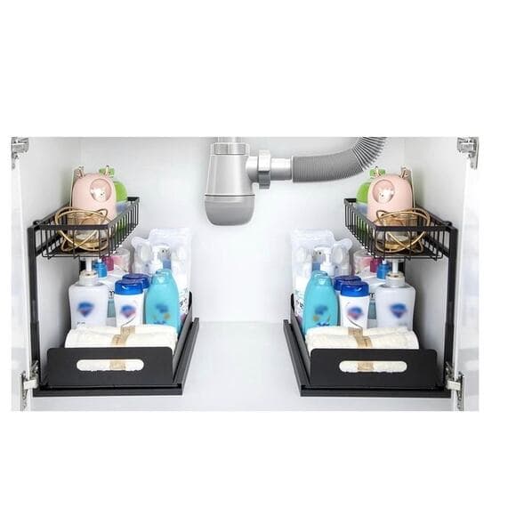 MirthMood Under Sink Organizers,2 Pack Height Adjustable L-Shape Organizer - Thumbnail 10