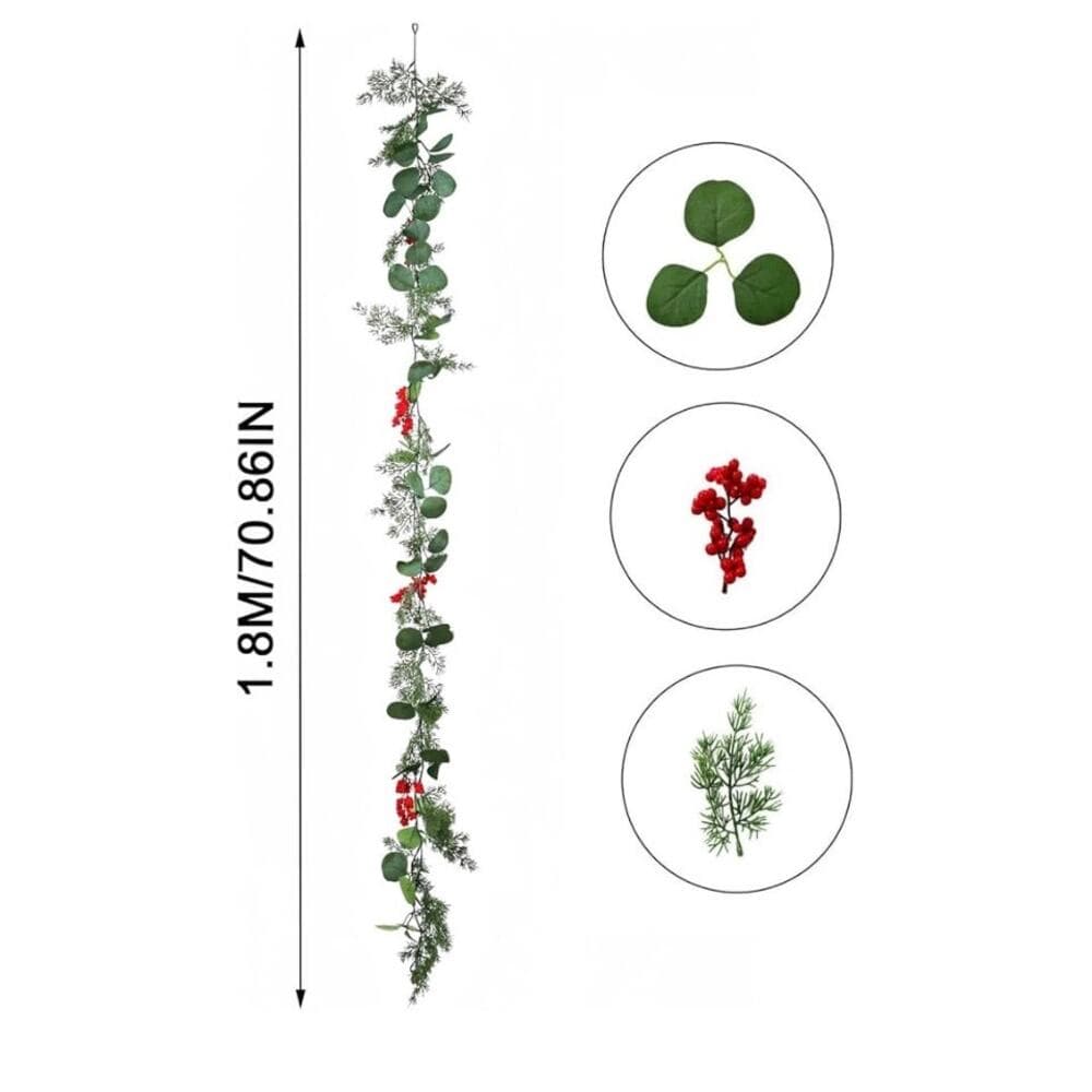 5.9 Feet Eucalyptus Leaves Red Berry Norfolk Pine Christmas Greenery Garland