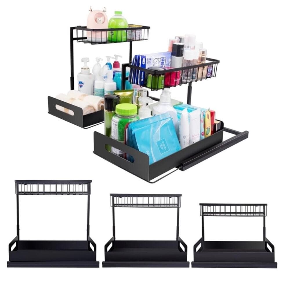 MirthMood Under Sink Organizers,2 Pack Height Adjustable L-Shape Organizer - Thumbnail 2