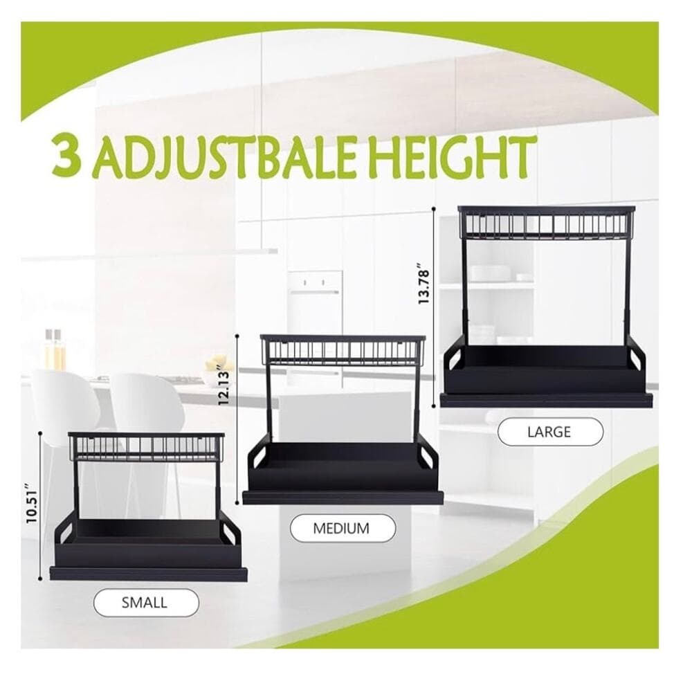 MirthMood Under Sink Organizers,2 Pack Height Adjustable L-Shape Organizer - Thumbnail 3