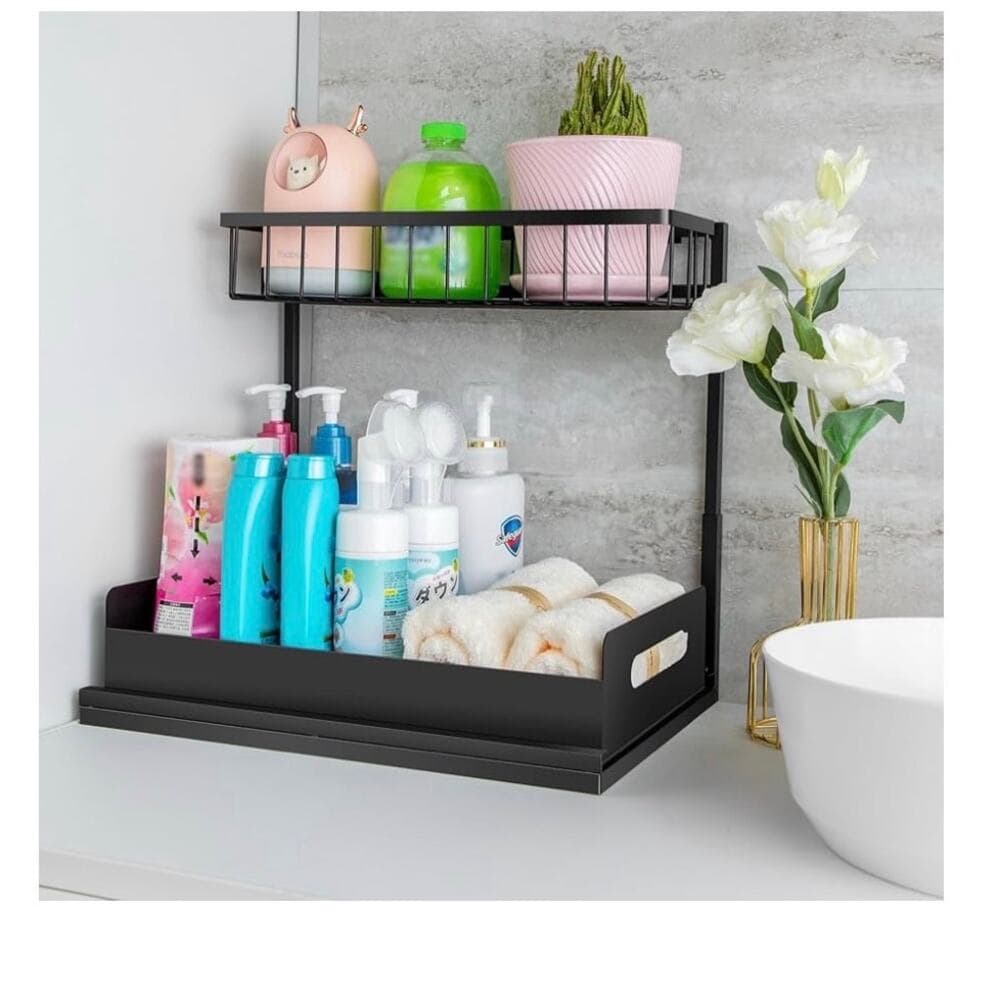 MirthMood Under Sink Organizers,2 Pack Height Adjustable L-Shape Organizer - Thumbnail 6