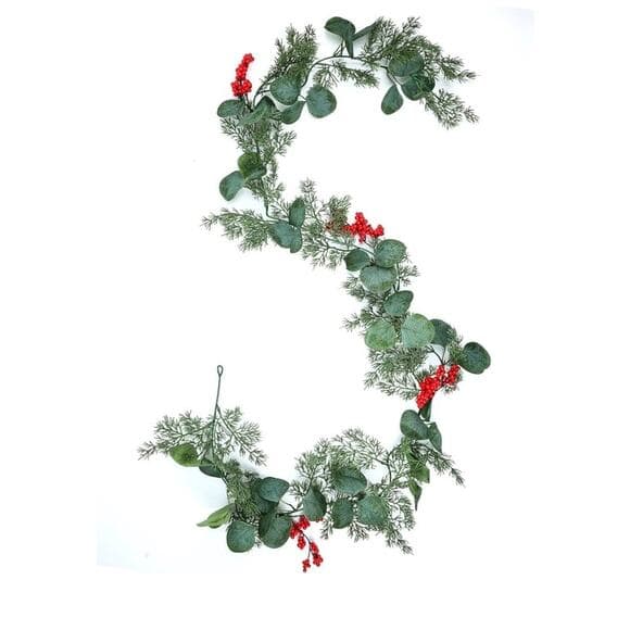 5.9 Feet Eucalyptus Leaves Red Berry Norfolk Pine Christmas Greenery Garland - Thumbnail 8