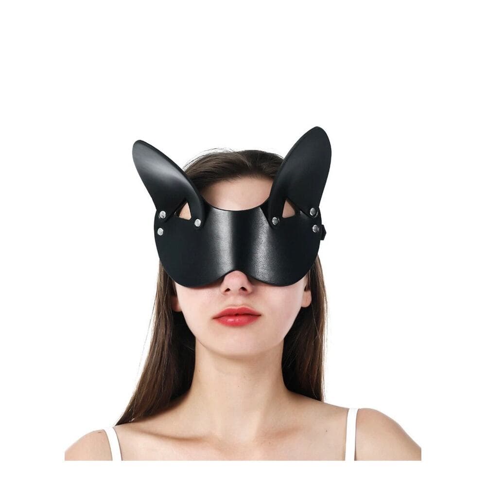 Women Faux Leather Cat Ears mask Sexy Roleplay Halloween Party Masks Blindfold