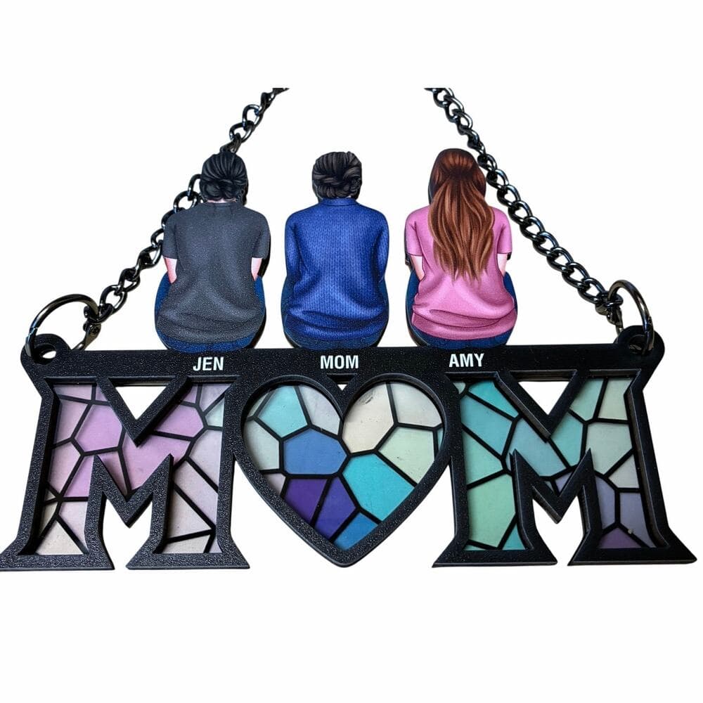 Mother & Children Sitting Bakside Personalized Suncatcher Ornament