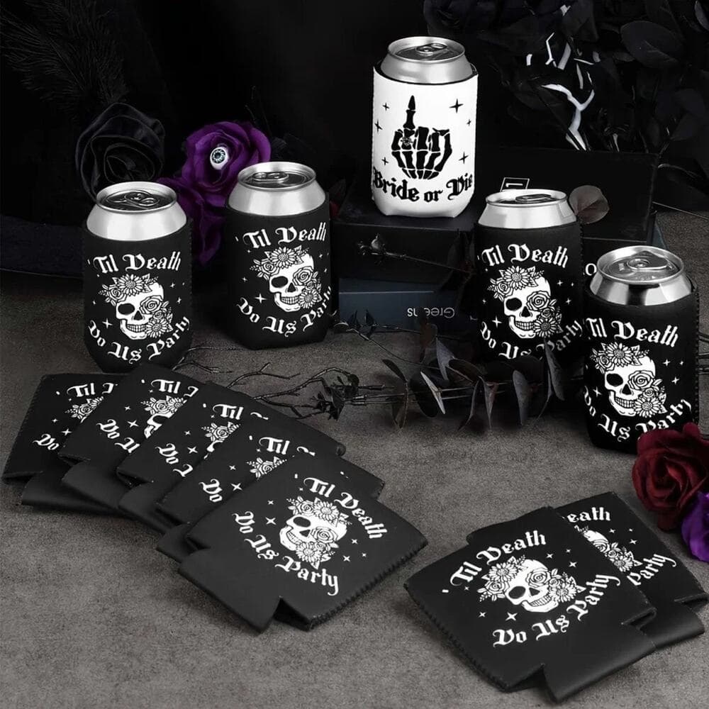 Gothic Halloween Bride or Die Bachelorette Cup Sleeves 6 Pack