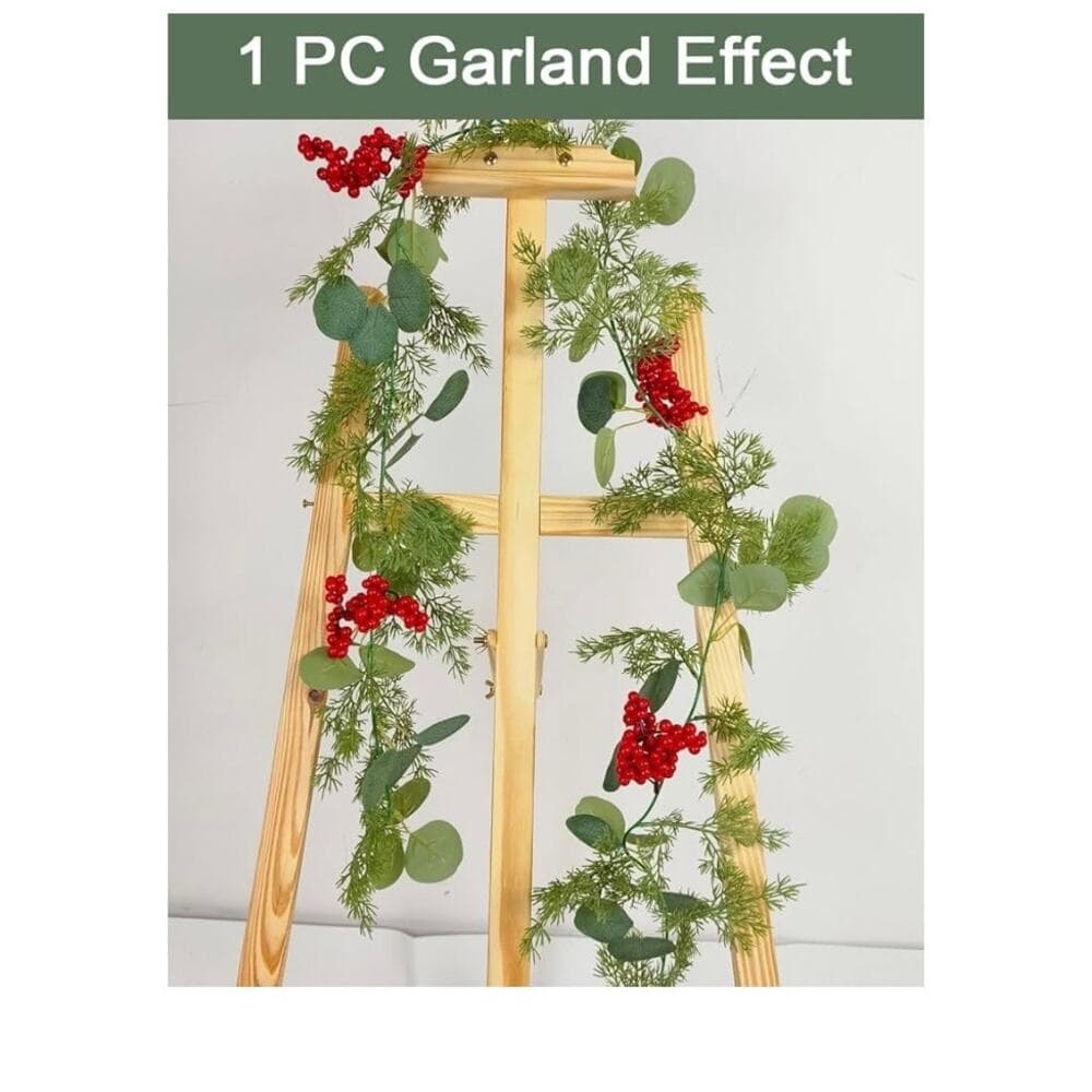 5.9 Feet Eucalyptus Leaves Red Berry Norfolk Pine Christmas Greenery Garland - Thumbnail 2