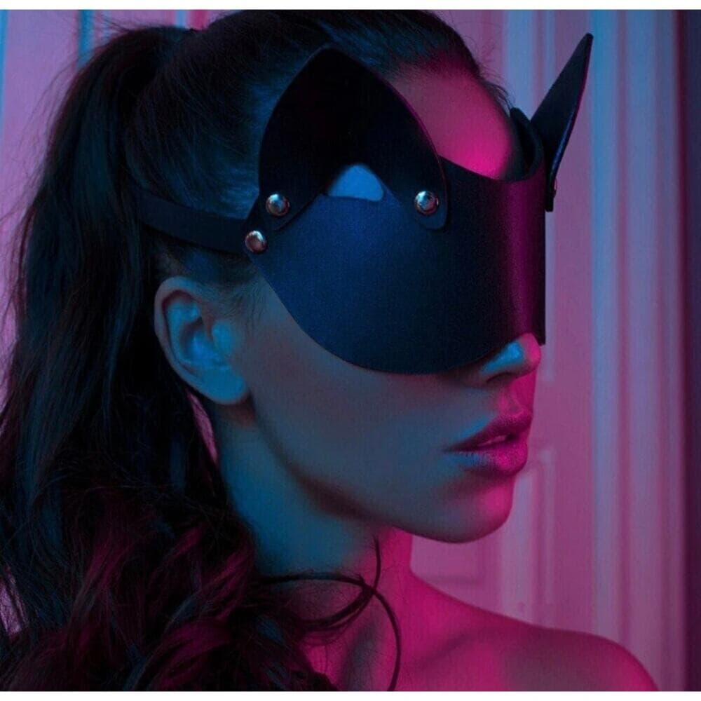 Women Faux Leather Cat Ears mask Sexy Roleplay Halloween Party Masks Blindfold - Thumbnail 5