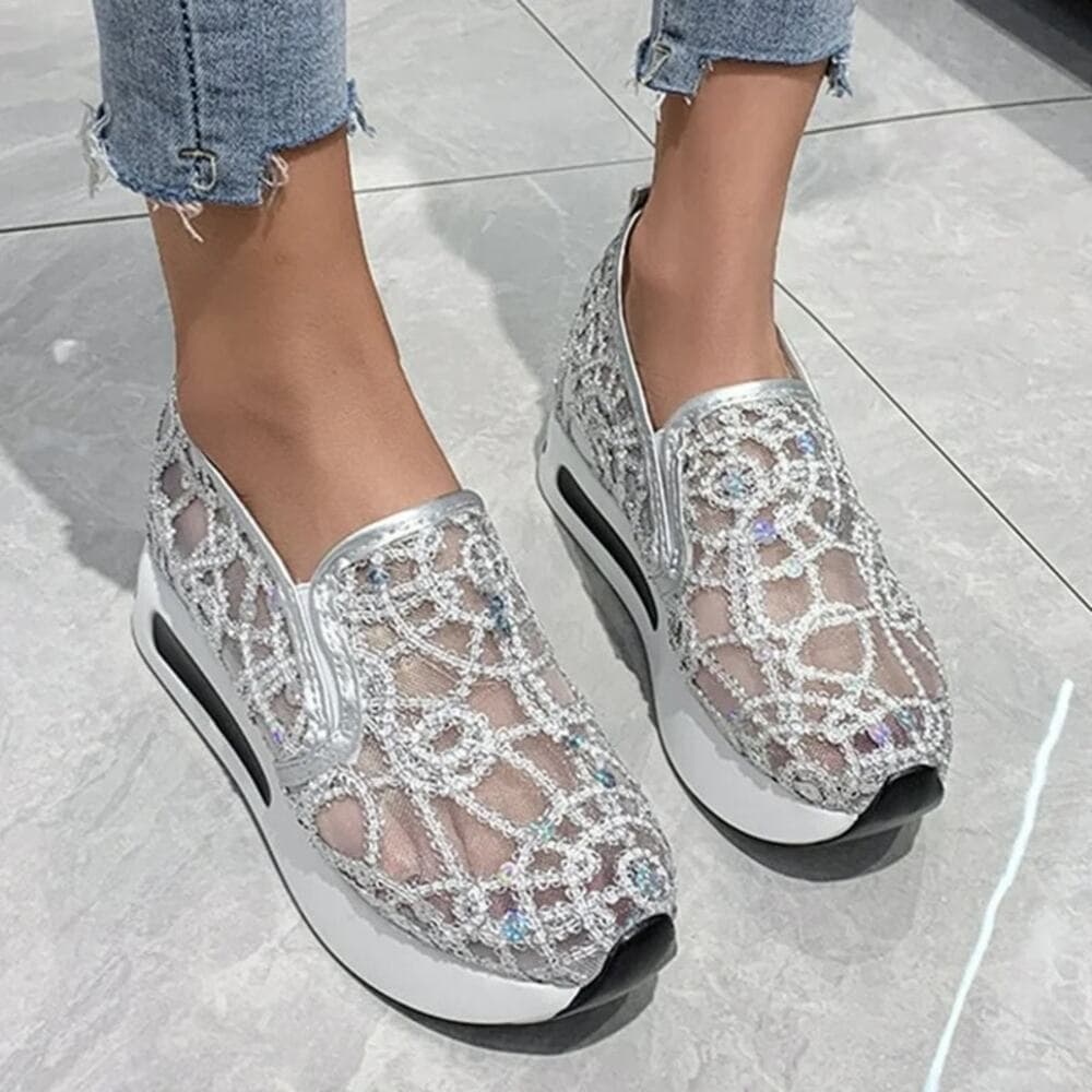 Mepaouo Wedges Shoes for Womens Breathable Glitter Casual Shoes Size 41 US-Sz 9 - Thumbnail 2