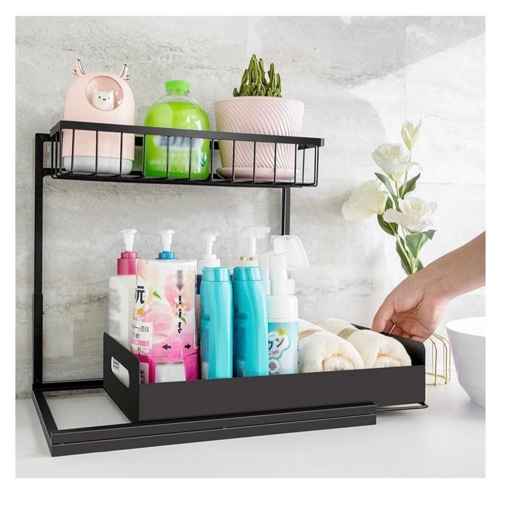 MirthMood Under Sink Organizers,2 Pack Height Adjustable L-Shape Organizer - Thumbnail 7