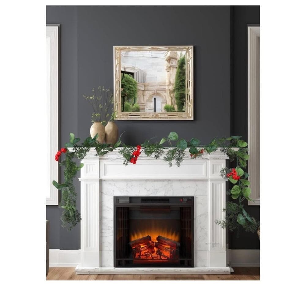 5.9 Feet Eucalyptus Leaves Red Berry Norfolk Pine Christmas Greenery Garland - Thumbnail 4
