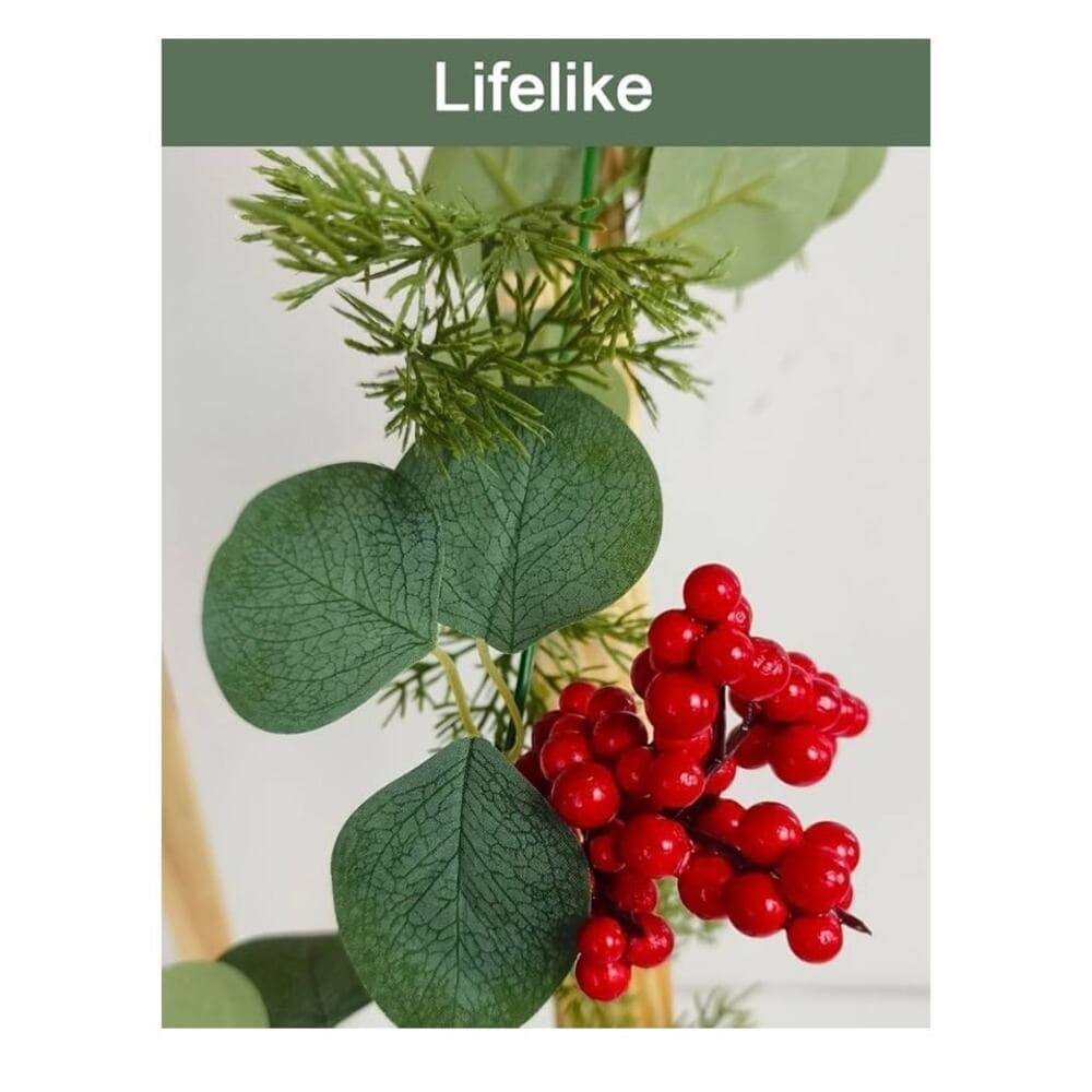 5.9 Feet Eucalyptus Leaves Red Berry Norfolk Pine Christmas Greenery Garland - Thumbnail 3