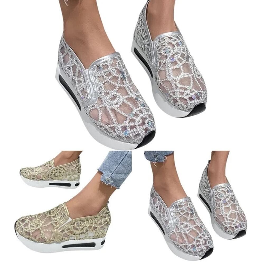 Mepaouo Wedges Shoes for Womens Breathable Glitter Casual Shoes Size 41 US-Sz 9 - Thumbnail 3