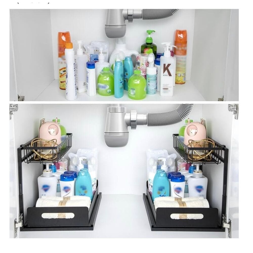 MirthMood Under Sink Organizers,2 Pack Height Adjustable L-Shape Organizer