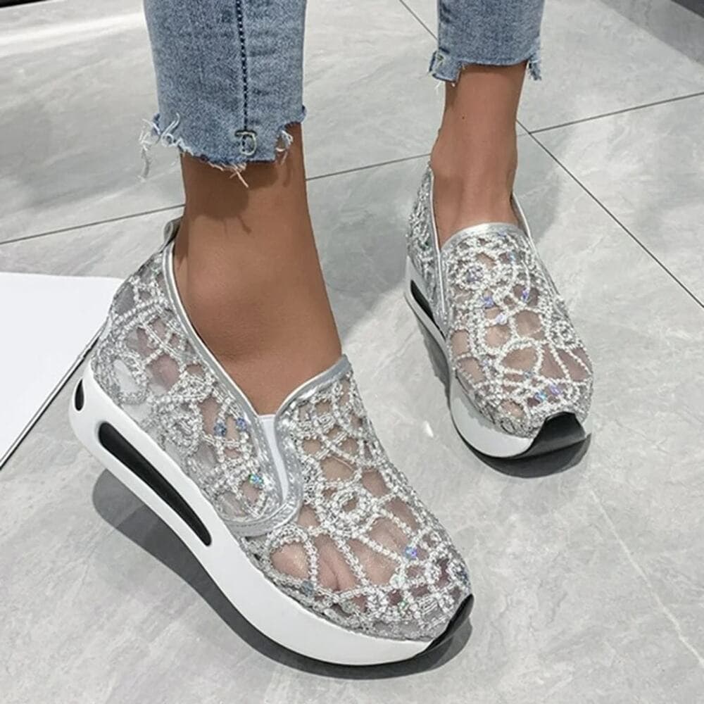 Mepaouo Wedges Shoes for Womens Breathable Glitter Casual Shoes Size 41 US-Sz 9