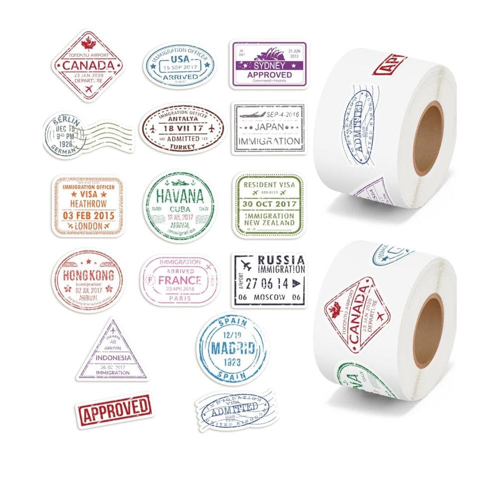 H1vojoxo Passport Stamps Sticker Rolls - 1000PCS Decorative Mini Vintage - Thumbnail 9