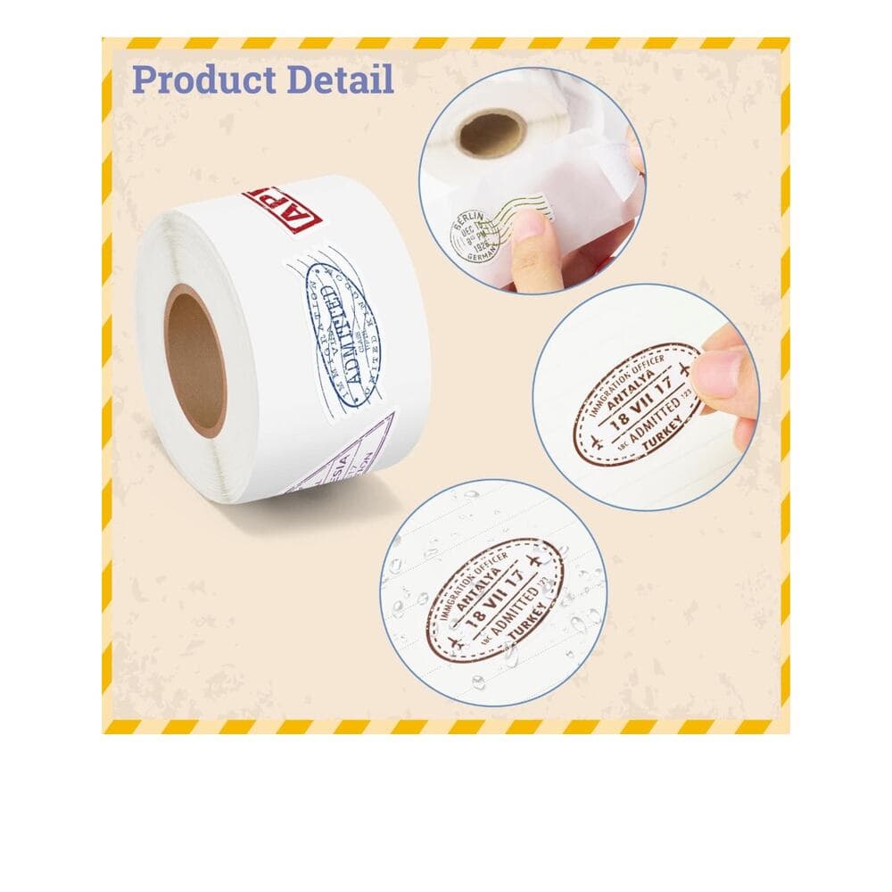 H1vojoxo Passport Stamps Sticker Rolls - 1000PCS Decorative Mini Vintage - Thumbnail 3