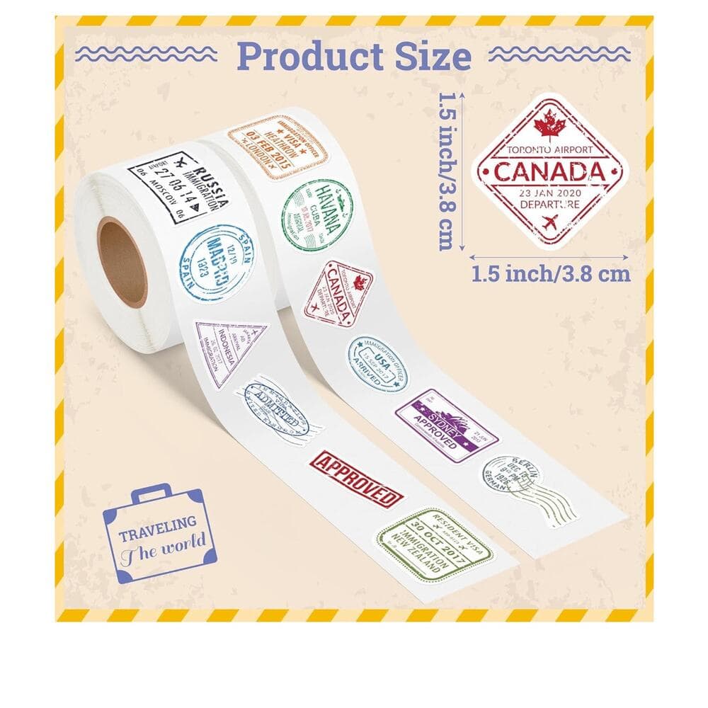 H1vojoxo Passport Stamps Sticker Rolls - 1000PCS Decorative Mini Vintage
