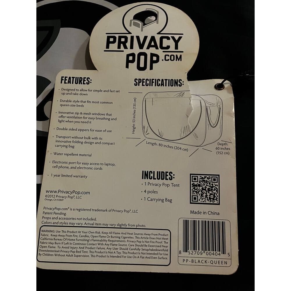 Privacy Pop Queen Size Bed Tent 53” H X 80” L X 60” W - Thumbnail 4