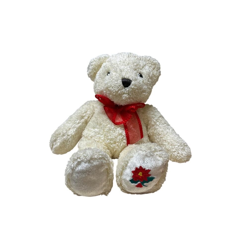 White 10 inch teddy bear with red ty - Thumbnail 5