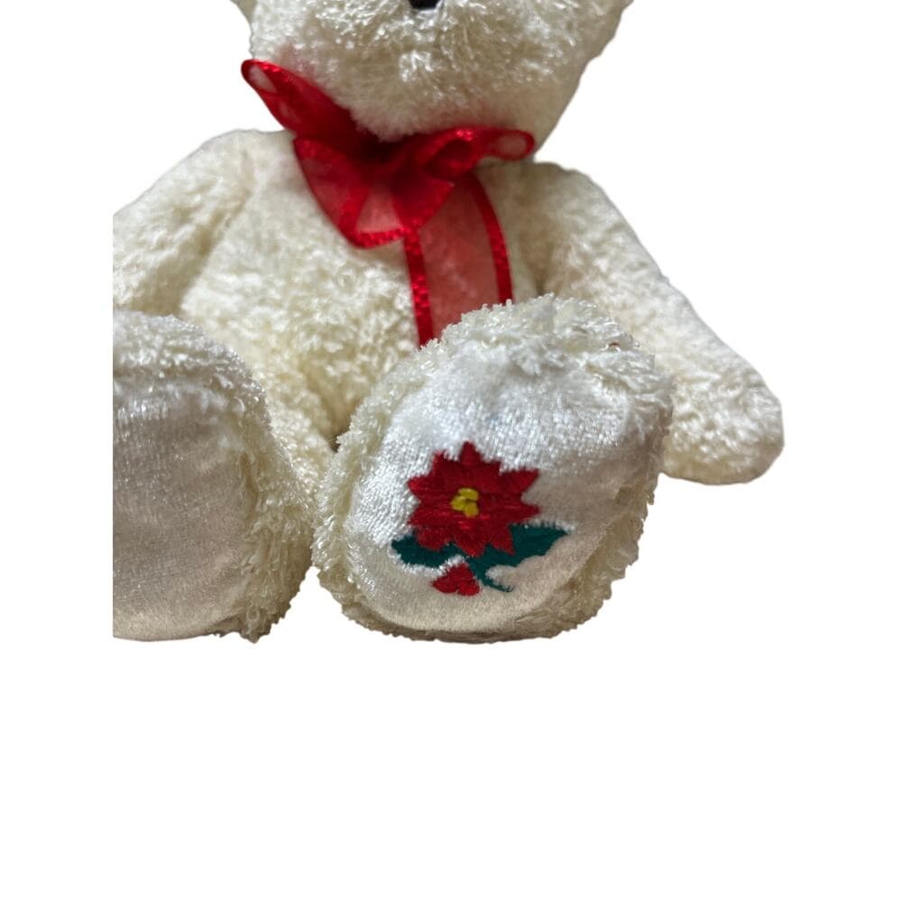 White 10 inch teddy bear with red ty
