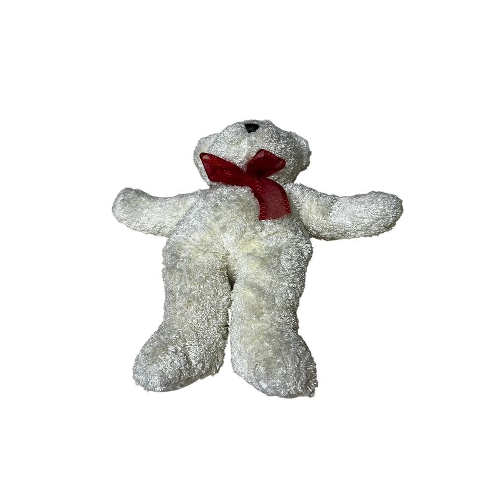 White 10 inch teddy bear with red ty - Thumbnail 3