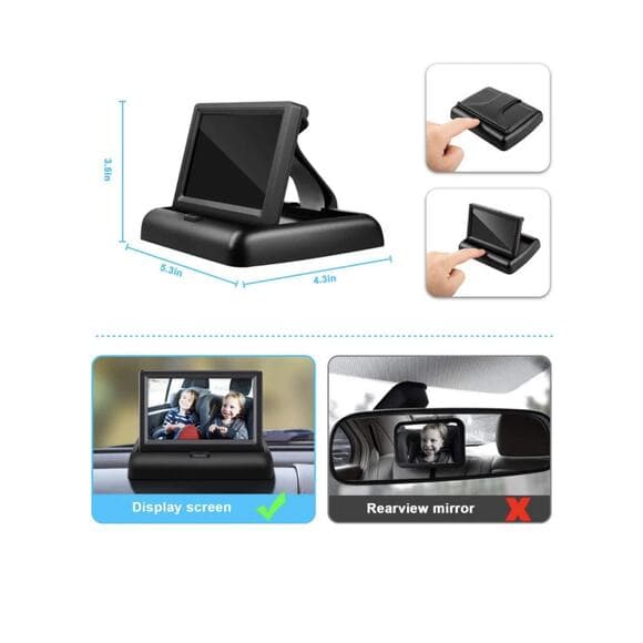 Baby Car Mirror, 4.3'' HD Night Vision Function Car Mirror Display - Thumbnail 9