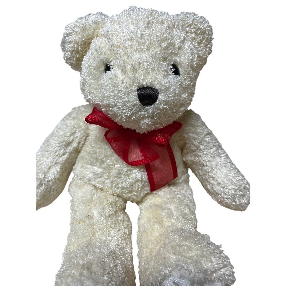 White 10 inch teddy bear with red ty - Thumbnail 2