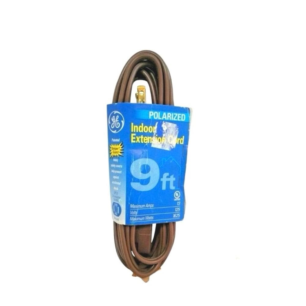 GE 9 Foot Polarized Indoor Electric Extension Cord Tamper Guard Brown NOS - Thumbnail 3
