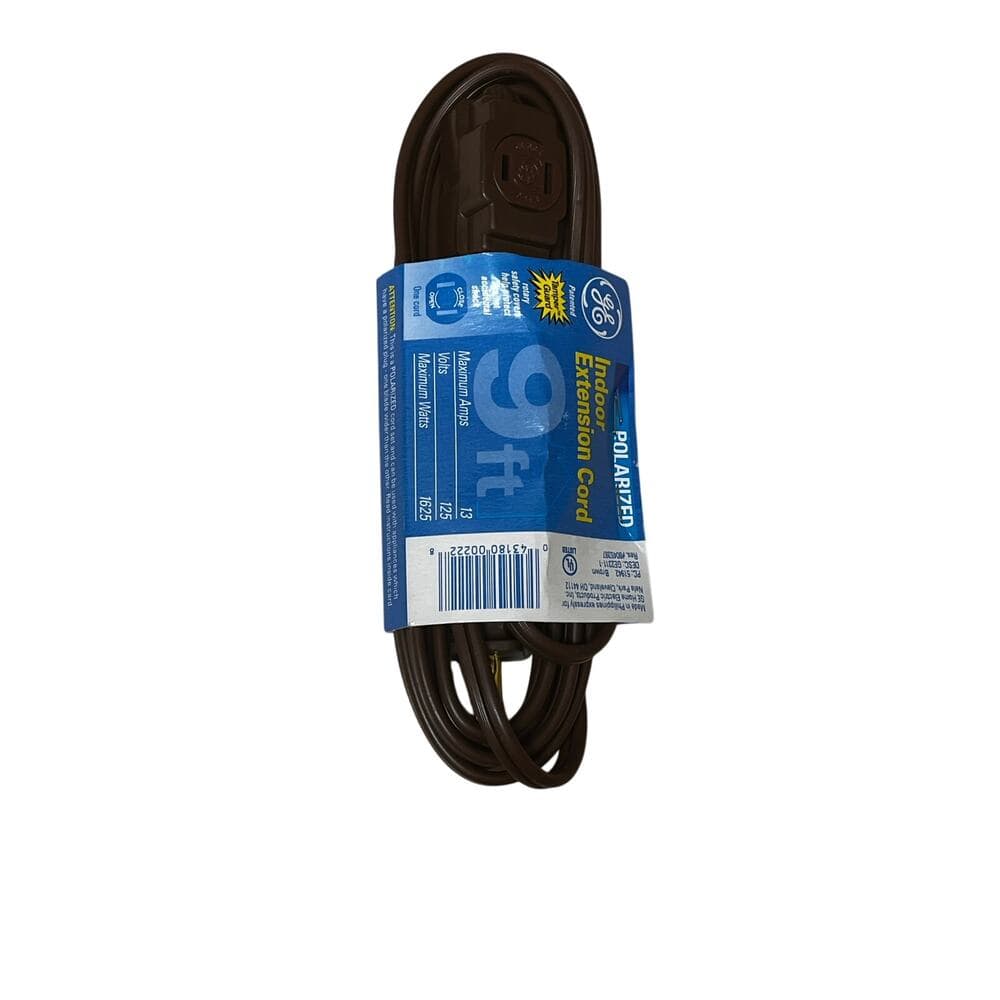 GE 9 Foot Polarized Indoor Electric Extension Cord Tamper Guard Brown NOS