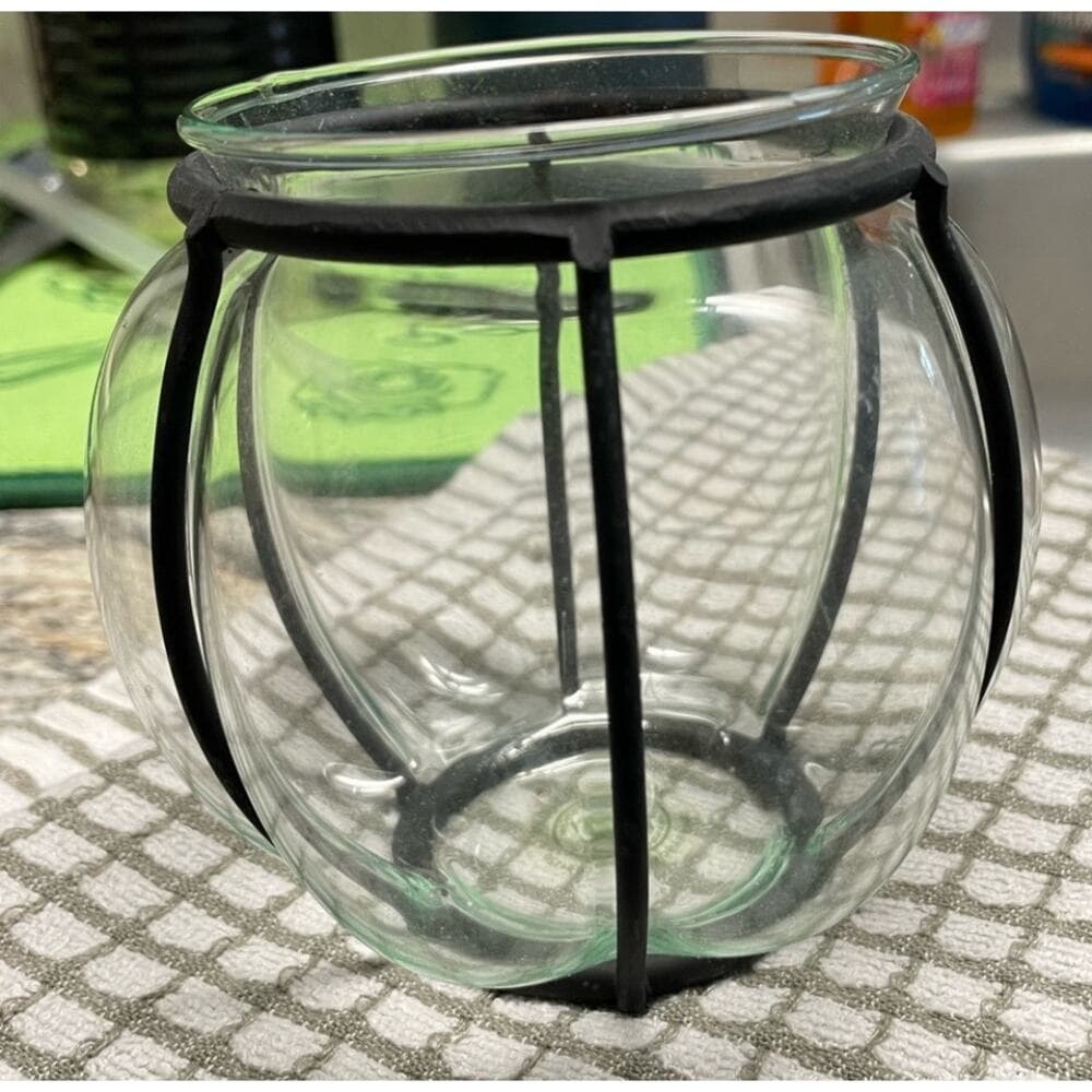 Hand Blown Glass Vase In A Metal Frame. Vintage & Rare 14” - Thumbnail 4