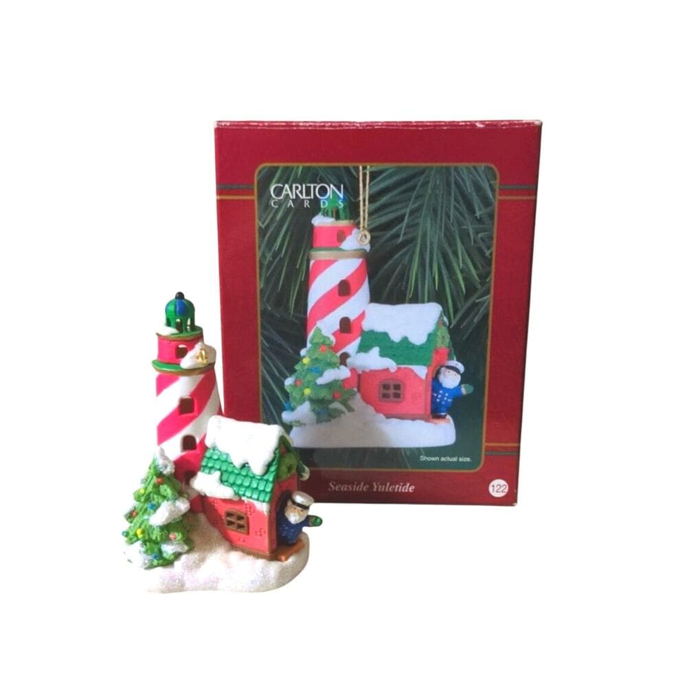 Carlton Cards Heirloom Ornament - "Seaside Yuletide" - Light House with Santa - Thumbnail 4