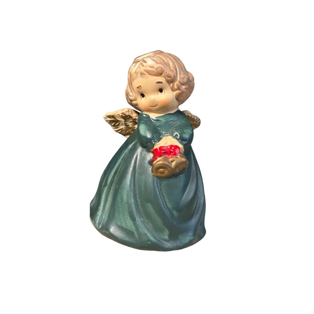 Ceramic Christmas Angel Bells Set of Two Red Green - Thumbnail 2