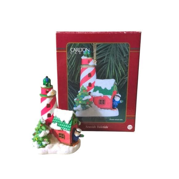 Carlton Cards Heirloom Ornament - "Seaside Yuletide" - Light House with Santa - Thumbnail 5