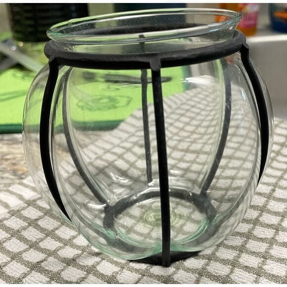 Hand Blown Glass Vase In A Metal Frame. Vintage & Rare 14” - Thumbnail 5