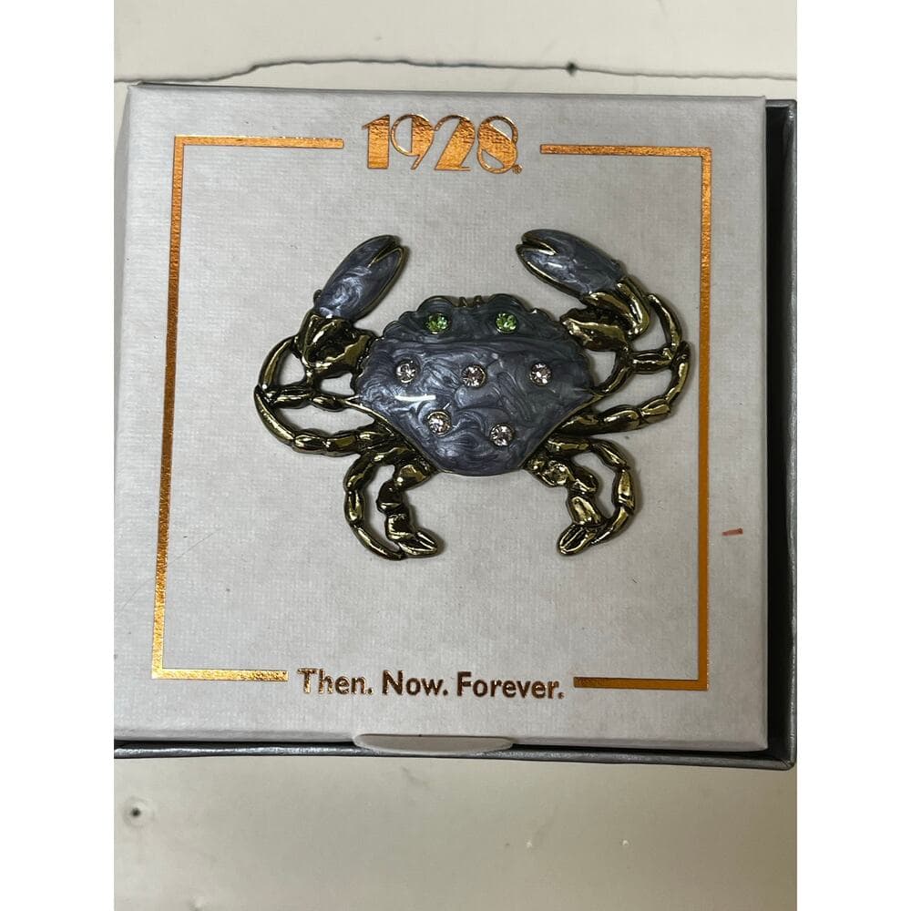 Blue Crab Brooch Pin Rhinestone 52x28mm