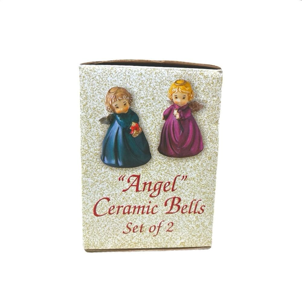 Ceramic Christmas Angel Bells Set of Two Red Green - Thumbnail 10