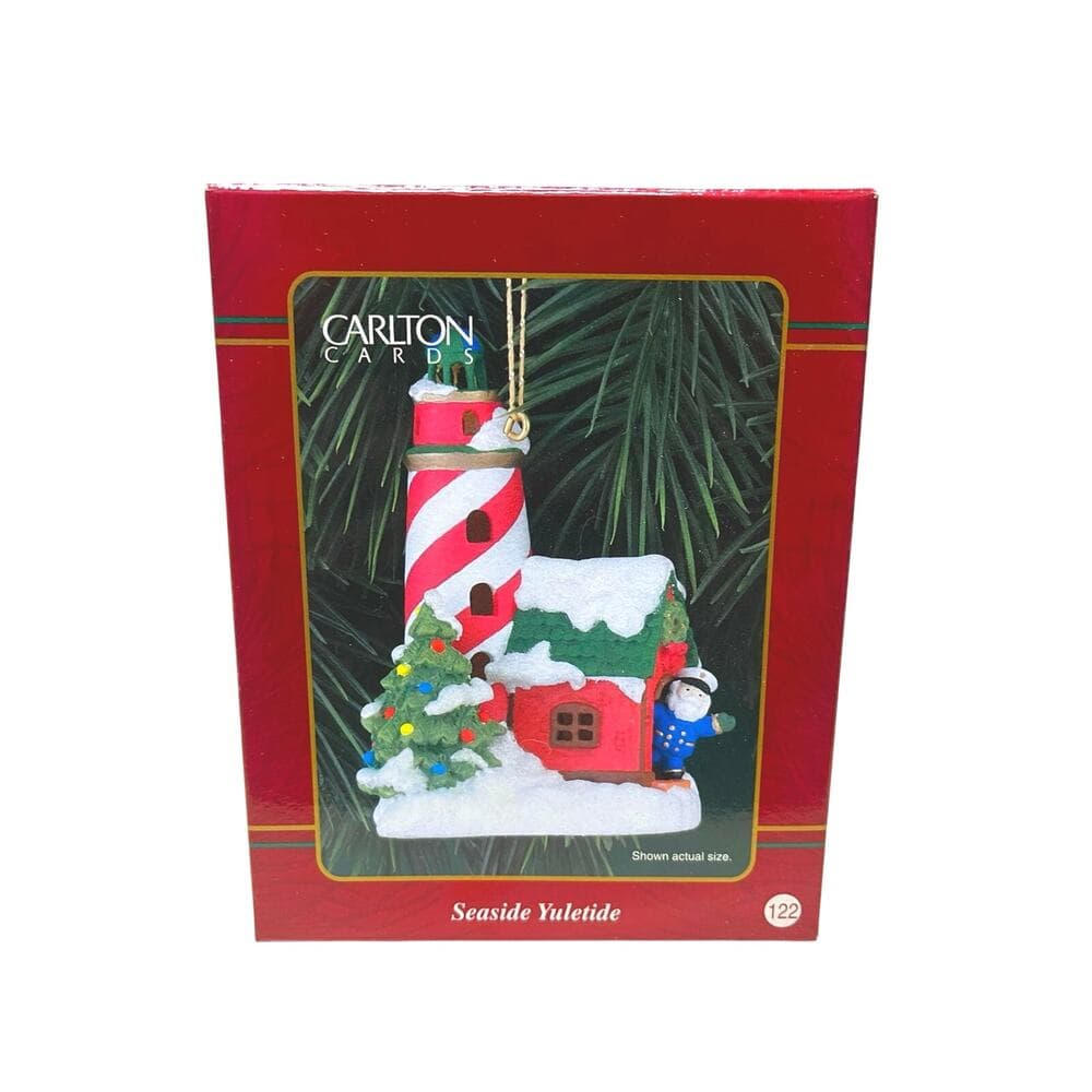 Carlton Cards Heirloom Ornament - "Seaside Yuletide" - Light House with Santa