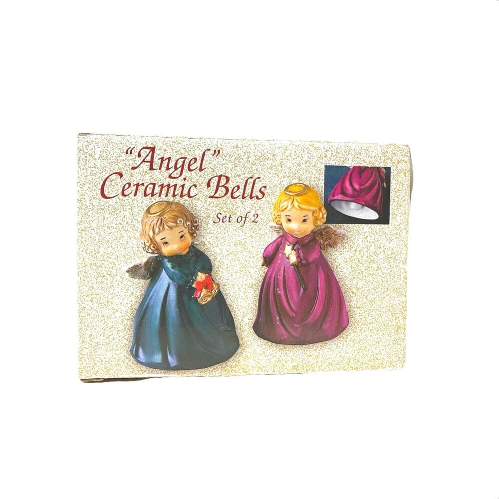 Ceramic Christmas Angel Bells Set of Two Red Green - Thumbnail 9