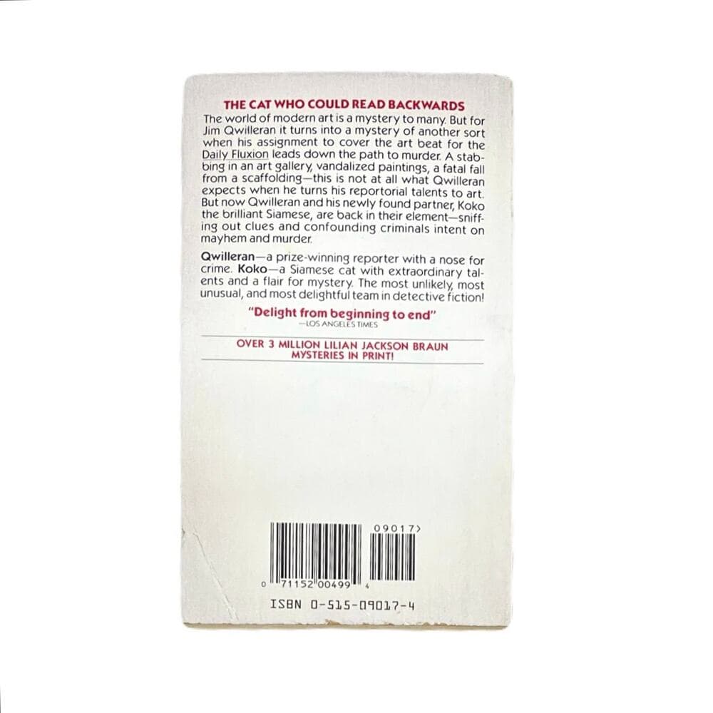 The Cat Who Could Read Backwards By Lilian Jackson Braun Paperback book