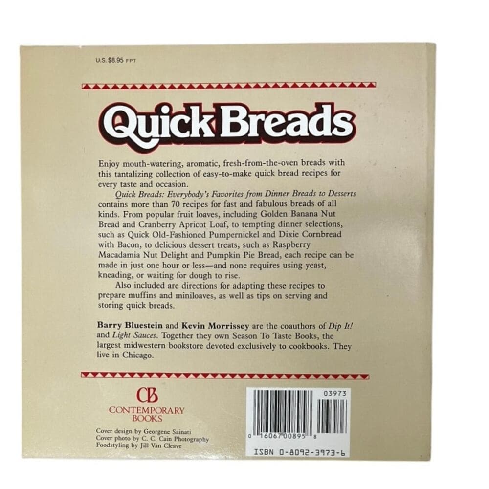 Quick Breads by Kevin Morrissey and Barry Bluestein (1991, Trade Paperback)