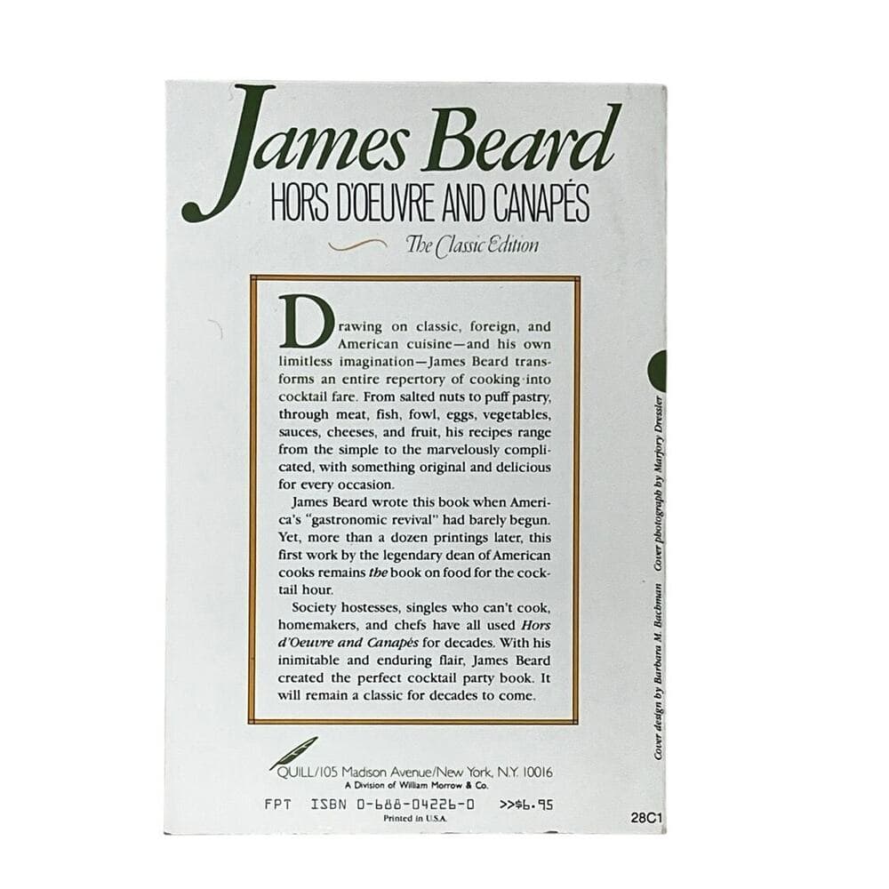James Beard Hors D'oeuvre & Canapes Classic Edition Cookbook Recipe PB Free Ship