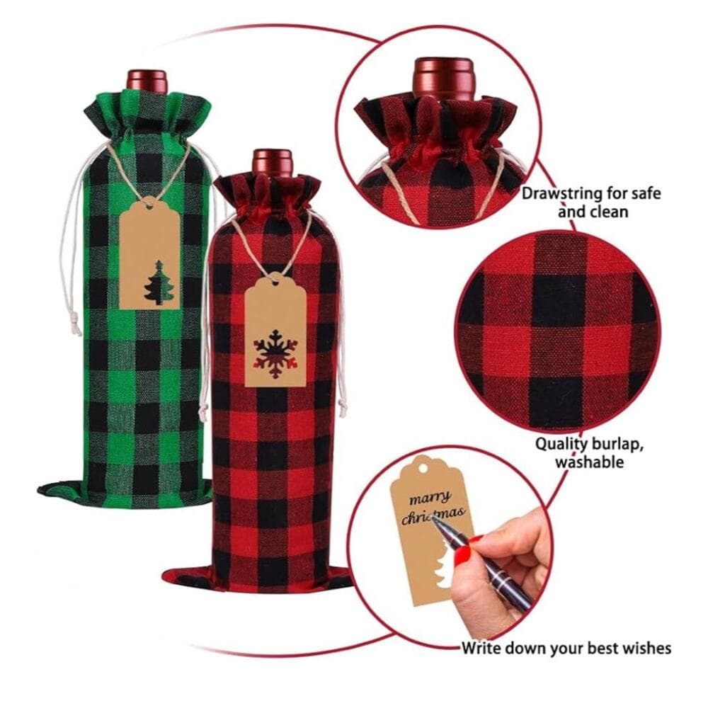 12 Christmas Wine Burlap Bags! Perfect for adding a rustic touch - Thumbnail 2