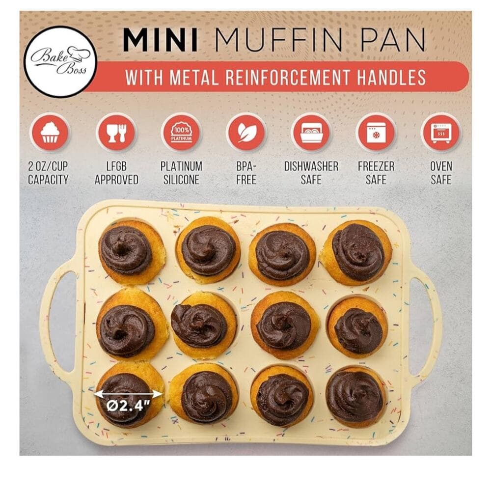 Silicone Mini Muffin Pan 12 Count – Non-Stick Muffin Pans for Baking - Thumbnail 2